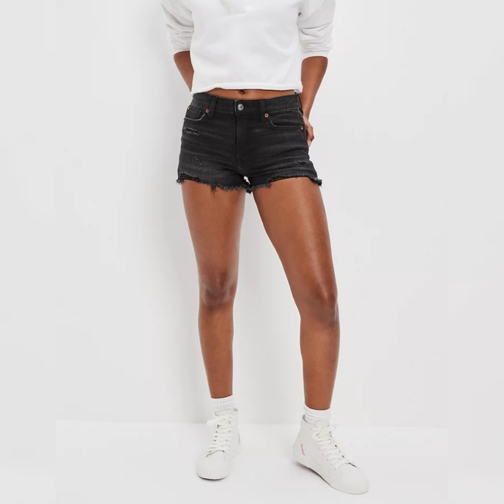 American Eagle Black Jeans Shorts, High Rise, Women's 8